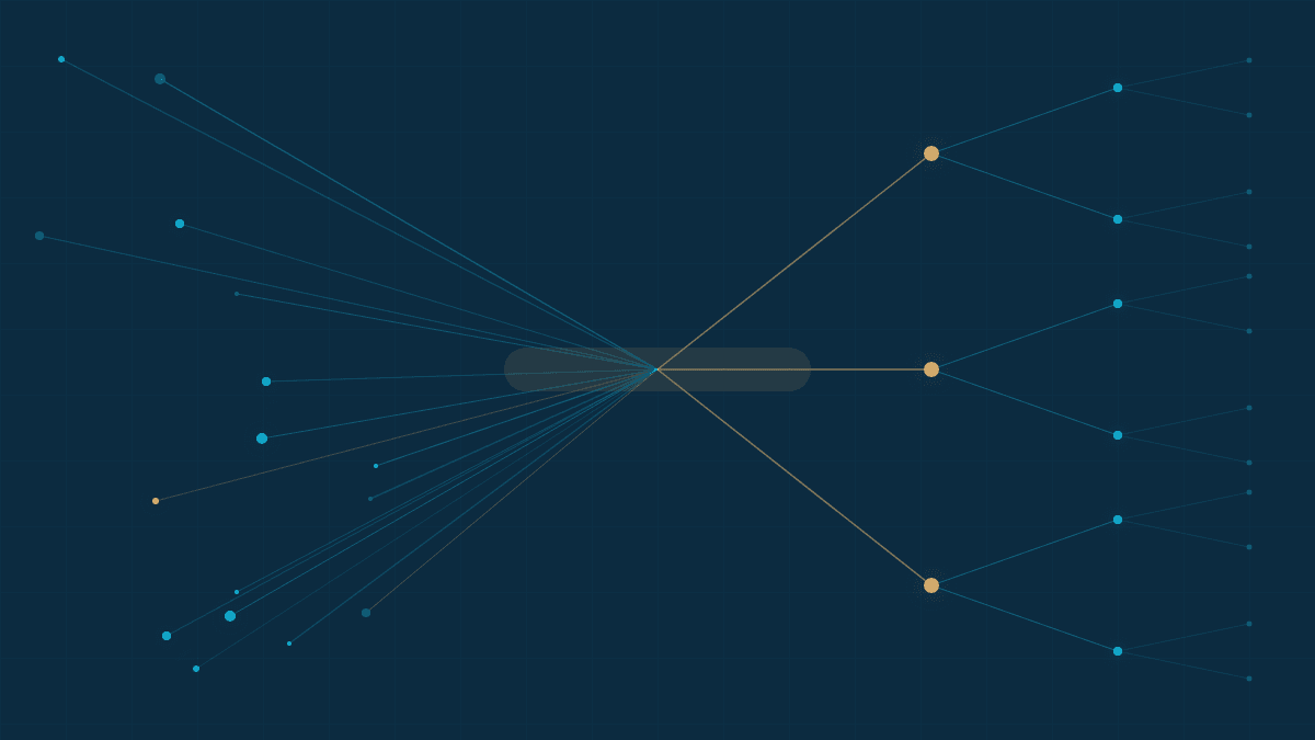 Diagrama abstracto de convergencia que representa la consolidación empresarial antes del crecimiento